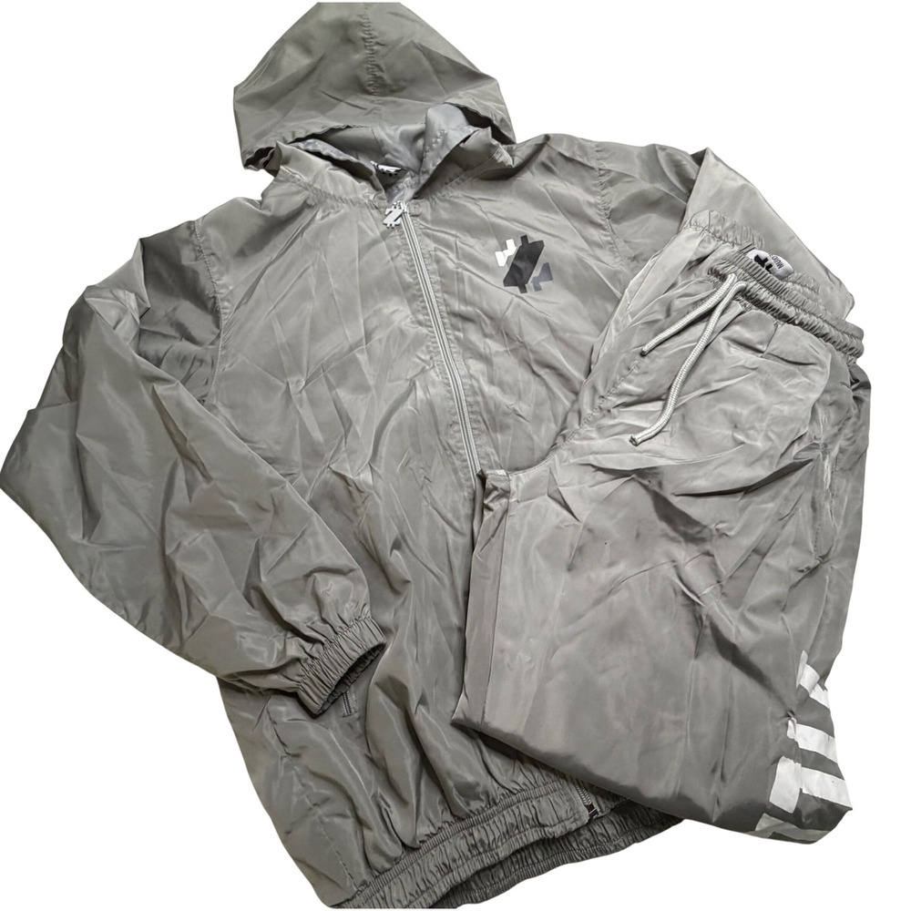 Zillionaire Grey Windbreaker Tracksuit Set Hooded Jacket and Joggers Mens Medium